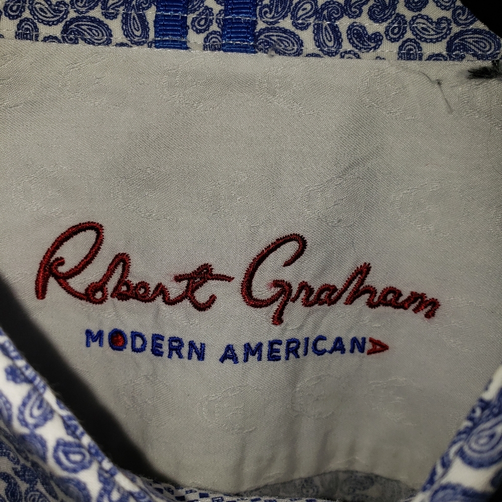 Robert Graham blue and white paisley button down Mens Size large. - Picture 3 of 14
